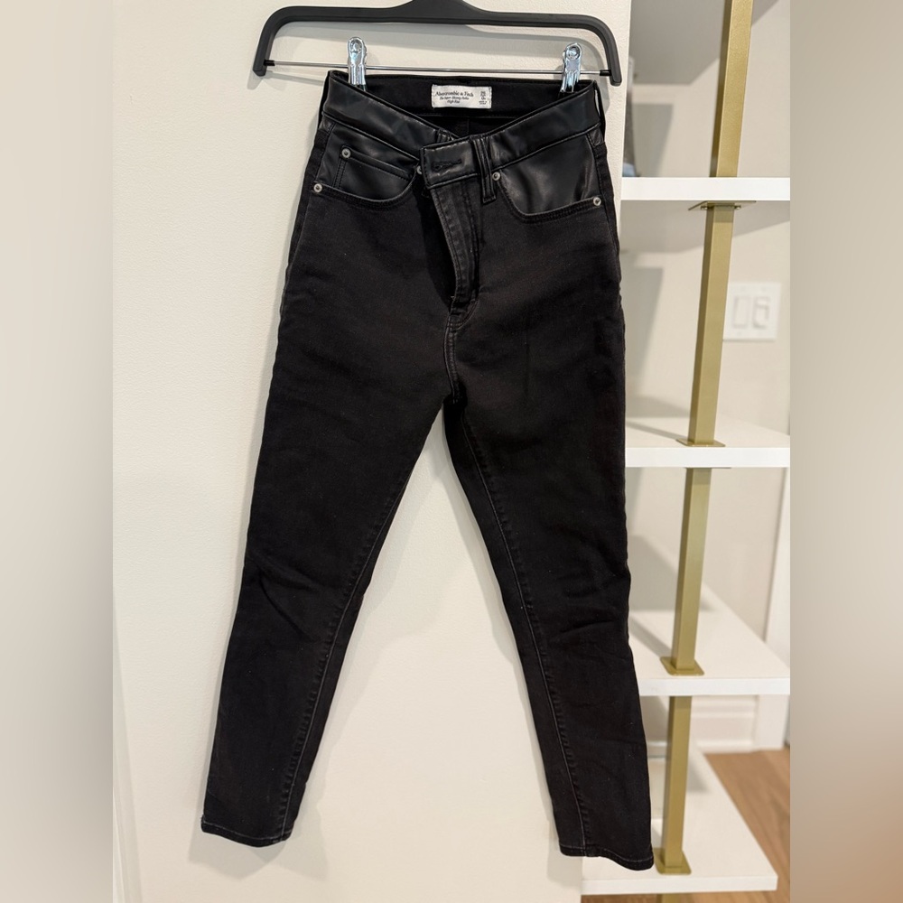 A&F High-Waisted cropped denim with Leather accent